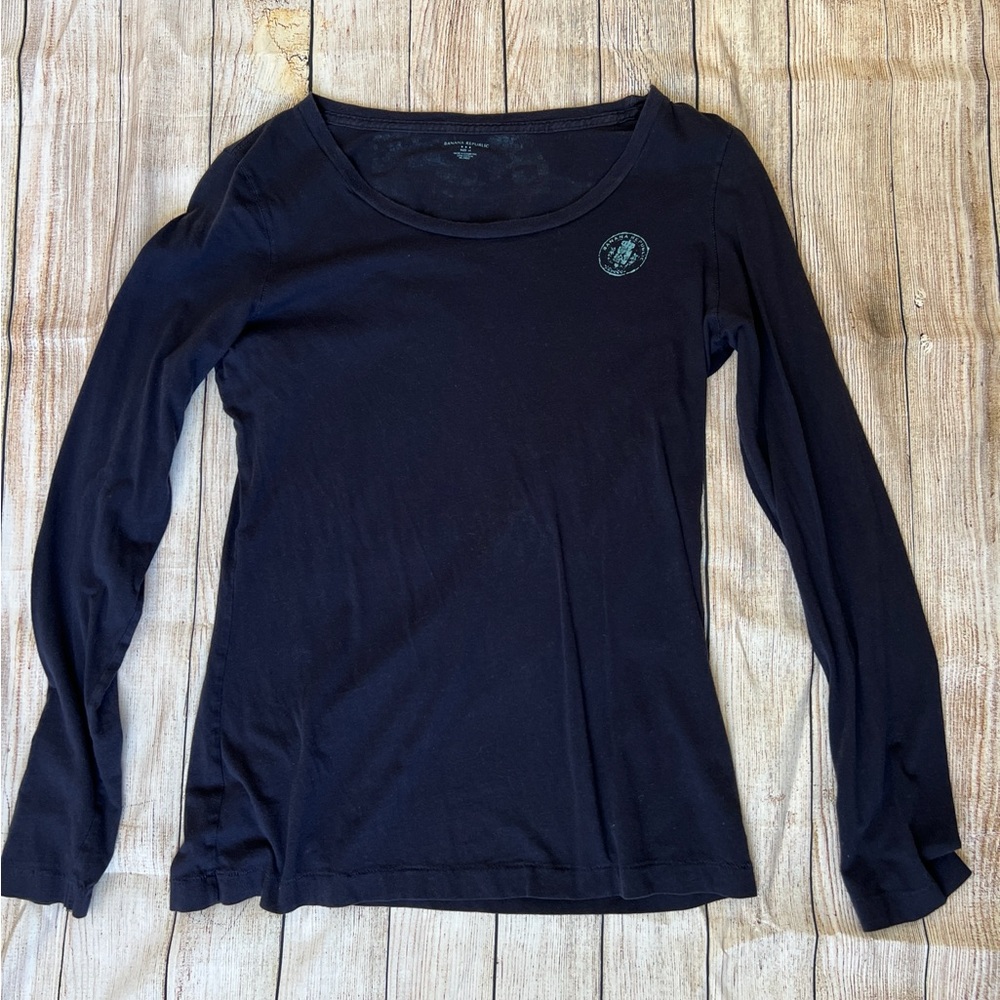 Banana Republic Women’s XS Navy Graphic Long Sleeve Scoop Neck Tee Y2K